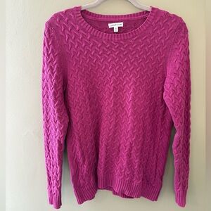 Croft & Barrow Sweater Women’s M Magenta Cable Knit Cotton Cottagecore Preppy